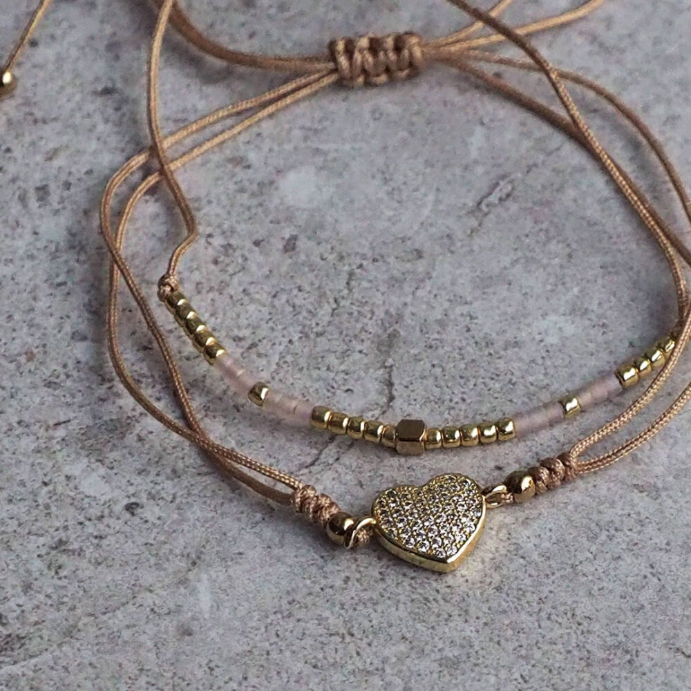 Rannekorusetti HEART (2 kpl), beige/kulta/vaal.pun.